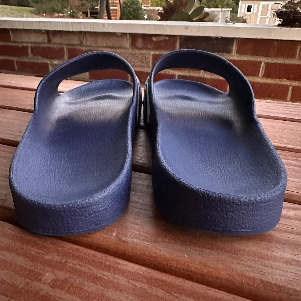 Adidas Adilette Slide Sandals Navy Blue White Three Stripe Mens Slides 11